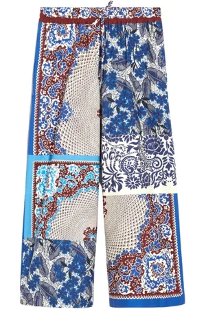 Max Mara Femme, Pantalons, Multicolore, Taille: 36 FR Pantalon Large Jambe en Coton Bleu