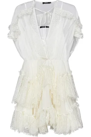 AMEN Femme, Robes, Blanc, Taille: 36 FR Élégante Mini-Robe Blanche avec Dentelle