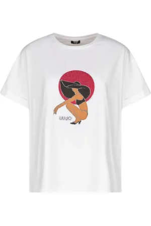 Liu Jo Femme, Tops, Multicolore, Taille: 38 FR T-shirt Col Rond Basique avec Imprimé Graphique