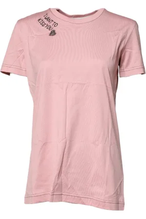Dolce & Gabbana Femme, Tops, Rose, Taille: 36 FR T-shirt Rose avec Logo en Coton