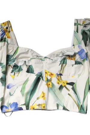 Dolce & Gabbana Femme, Tops, Multicolore, Taille: 36 FR Chemisier Court à Manches Bouffantes Blanc Floral