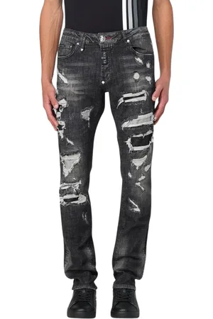 Philipp Plein Homme, Jeans, Gris, Taille: W32 Jeans Gris Distressed SlimFit Élégants