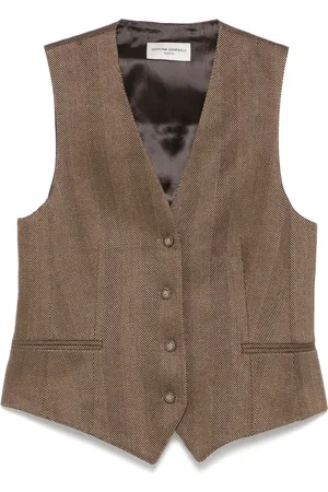 OFFICINE GENERALE Femme, Vestes, Brun, Taille: 36 FR Gilet Cleo en Herringbone Toffee/Black