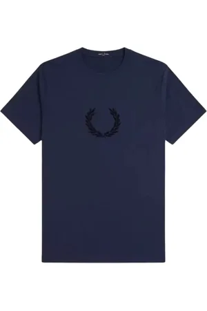 Fred Perry Homme, Tops, Bleu, Taille: S T-shirt Bleu Col Rond en Coton