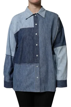 Dolce & Gabbana Femme, Blouses et Chemises, Bleu, Taille: 36 FR Haut Bleu en Coton à Boutons et Col