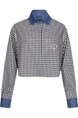 Liu Jo Femme, Blouses et Chemises, Multicolore, Taille: 38 FR Chemise Cropped à Carreaux Bleu/Blanc