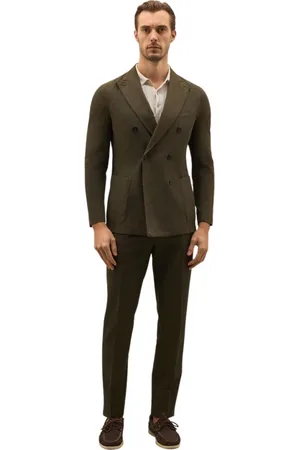 Boglioli Homme, Costumes, Vert, Taille: XL Costume en sergé de coton et lin à double boutonnage K
