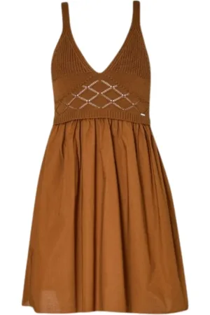 Liu Jo Femme, Robes, Brun, Taille: 44 FR Marron Biscuit Coton Tricot Popeline Robe