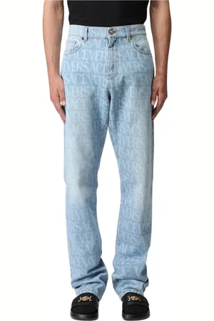 VERSACE Homme, Jeans, Bleu, Taille: W32 Logo Print Denim Jeans