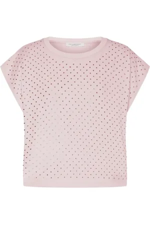 Serafini Femme, Tops, Rose, Taille: 36 FR T-shirt en jersey de coton avec strass
