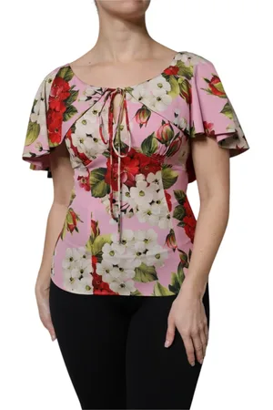 Dolce & Gabbana Femme, Blouses et Chemises, Multicolore, Taille: 36 FR Haut de Blouse en Soie Rose à Fleurs