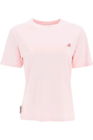 Autry Femme, Tops, Rose, Taille: 42 FR T-shirt Brodé Col Rond Rose