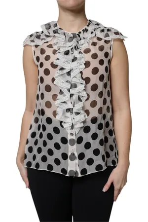 Dolce & Gabbana Femme, Blouses et Chemises, Blanc, Taille: 36 FR Haut sans manches à pois