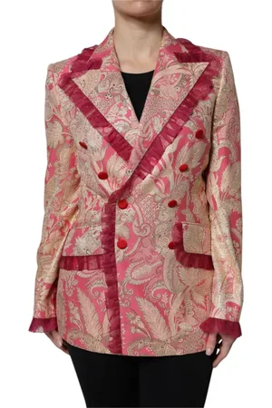 Dolce & Gabbana Femme, Vestes, Multicolore, Taille: 34 FR Blazer Veste Jacquard Rose et Or