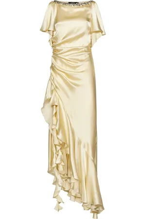 AMEN Femme, Robes, Jaune, Taille: 38 FR Robe Jaune à Cristaux Asymétrique