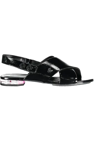 Calvin Klein Femme, Chaussures, Noir, Taille: 38 EU Sandale Plate Croisée Devant Noir