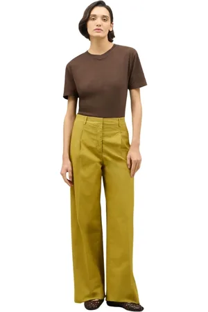 Boglioli Femme, Pantalons, Vert, Taille: 34 FR Pantalon Palazzo en Popeline Légère