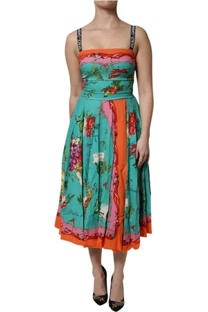 Dolce & Gabbana Femme, Robes, Multicolore, Taille: 34 FR Robe Midi en Soie Imprimé Multicolore