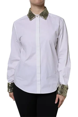 Dolce & Gabbana Femme, Blouses et Chemises, Blanc, Taille: 38 FR Chemise Blanche à Sequins à Manches Longues