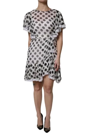 Dolce & Gabbana Femme, Robes, Blanc, Taille: 38 FR Robe Blanche à Pois en Soie A-line