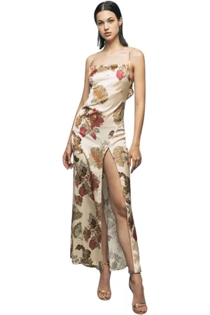 GAËLLE Femme, Robes, Multicolore, Taille: 40 FR Robe longue en satin avec fente avant
