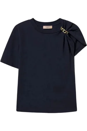 Twin-Set Femme, Tops, Bleu, Taille: 40 FR T-shirt asymétrique avec motif de chaîne