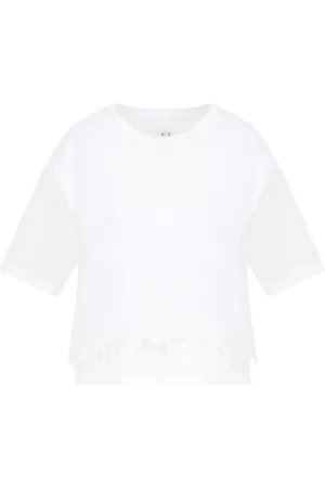 Armani Exchange Femme, Tops, Blanc, Taille: 40 FR T-shirt Blanc Basique Col Rond en Coton