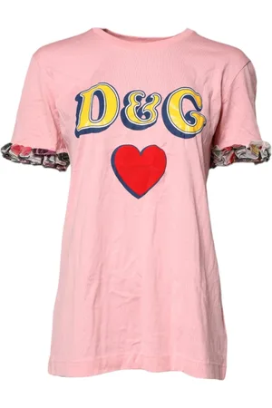 Dolce & Gabbana Femme, Tops, Rose, Taille: 36 FR T-shirt Rose avec Logo Imprimé