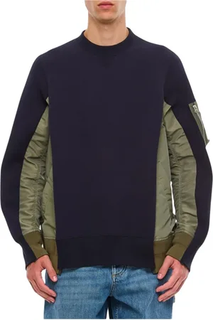 SACAI Homme, Sweatshirts et sweats à capuche, Multicolore, Taille: S Pull à Col Rond Hybride Bleu