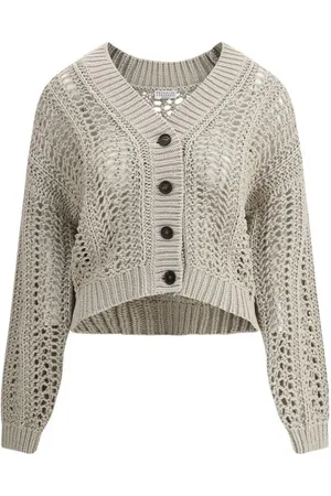 Brunello Cucinelli Femme, Pulls, , Taille: 38 FR Cardigan en maille ajourée