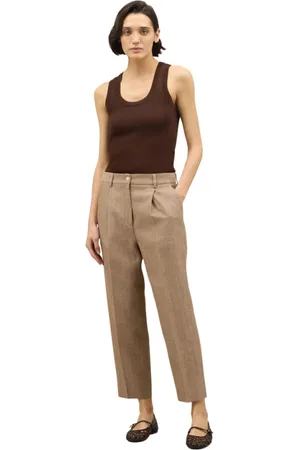 Boglioli Femme, Pantalons, Brun, Taille: 34 FR Pantalon court en mélange de lin à chevrons
