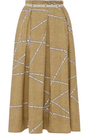 Elisabetta Franchi Femme, Jupes, Multicolore, Taille: 42 FR Élégante jupe midi en coton avec ceinture logo