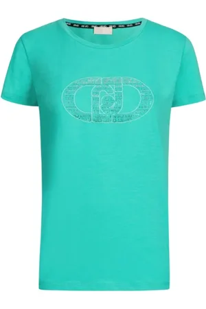 Liu Jo Femme, Tops, Vert, Taille: 42 FR T-shirt avec logo et pierres précieuses