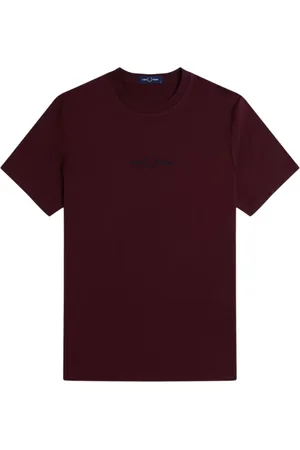 Fred Perry Homme, Tops, Brun, Taille: M T-Shirt en Coton avec Logo Brodé Bordeaux