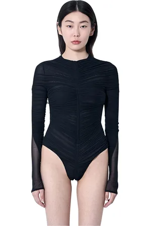 MUGLER Femme, Tops, Noir, Taille: 38 FR Body en mesh froncé avec col montant