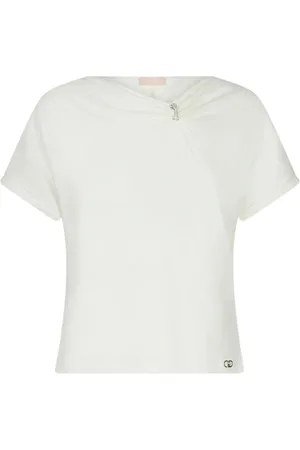 Liu Jo Femme, Tops, Blanc, Taille: 34 FR T-shirt asymétrique en coton avec détail bijou