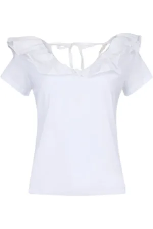 Liu Jo Femme, Tops, Blanc, Taille: 40 FR T-shirt en Coton à Col en V Moderne