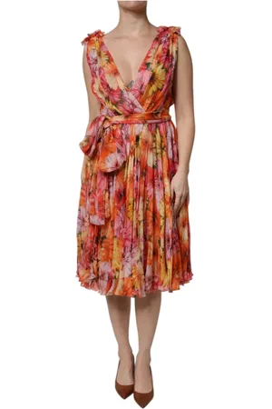 Dolce & Gabbana Femme, Robes, Multicolore, Taille: 40 FR Robe en mousseline de soie à col en V et imprimé floral