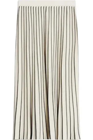 Max Mara Femme, Jupes, , Taille: 36 FR Jupe Plissée en Tricot à Rayures Ecru Navy