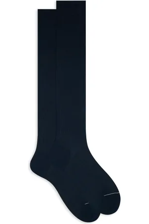 Gallo Homme, Sous-vêtements, Bleu, Taille: S Chaussettes longues en coton pour hommes en bleu marine uni côtelé..