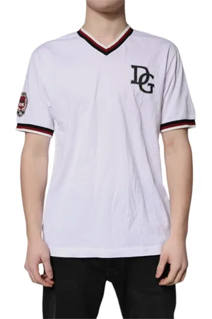 Dolce & Gabbana Homme, Tops, Blanc, Taille: S T-shirt blanc avec couronne royale et col en V