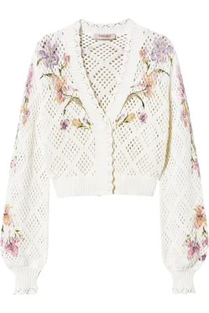 Twin-Set Femme, Pulls, Blanc, Taille: 36 FR Cardigan Floral Ivoire