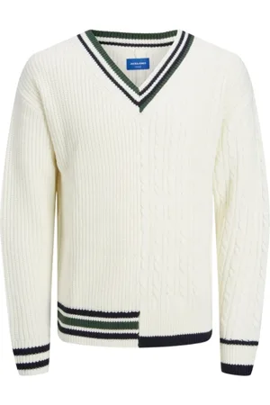 JACK & JONES Homme, Pulls, Blanc, Taille: M Pull col en V Cloud Dancer