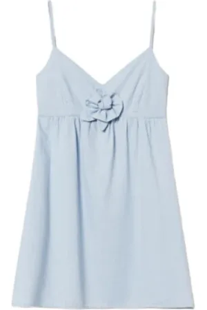 Twin-Set Femme, Tops, Bleu, Taille: 40 FR Robe en Denim Bleu Clair avec Détail de Rose