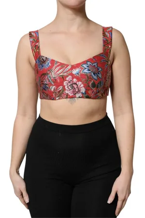 Dolce & Gabbana Femme, Tops, Rouge, Taille: 44 FR Haut Court Rouge Floral en Brocart
