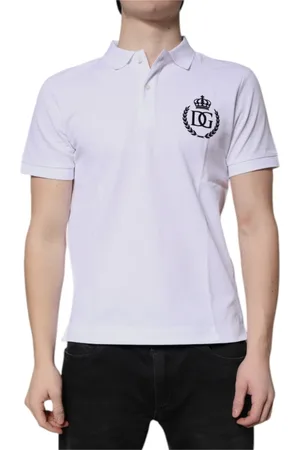 Dolce & Gabbana Homme, Tops, Blanc, Taille: M Polo Blanc en Coton à Col Couronné pour Homme