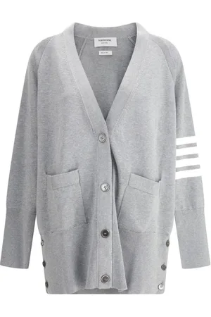 Thom Browne Femme, Pulls, Gris, Taille: 34 FR Cardigan oversize à col en V avec détail rayé