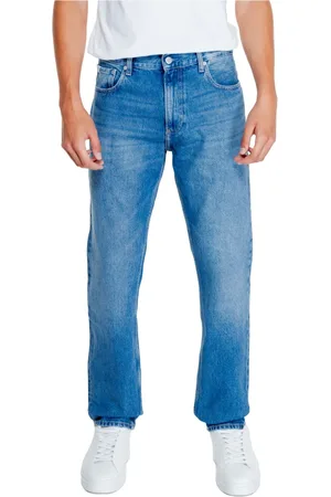 Calvin Klein Homme, Jeans, Bleu, Taille: W34 L32 Jean Homme Bleu Uni Fermeture Éclair Bouton