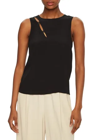 Patrizia Pepe Femme, Tops, Noir, Taille: 36 FR Haut sans Manches Noir avec Détails Logo