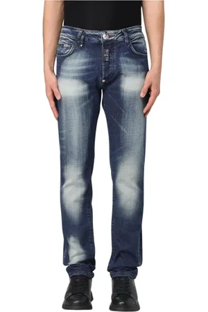 Philipp Plein Homme, Jeans, Bleu, Taille: W32 Jean Slim Fit Gris Déchiré